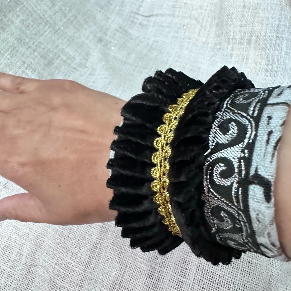 RUBYRUDI Cuff Bracelet Handcrafted OOAK Fabric Embellished Artisan Wearable Art